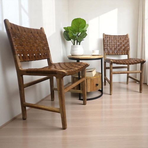 Pair of Chairs Solid Wood and Leather Hand-Crafted image 0