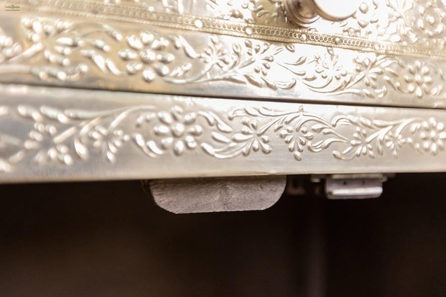 White Metal Side Table Hand-Embossed image 5