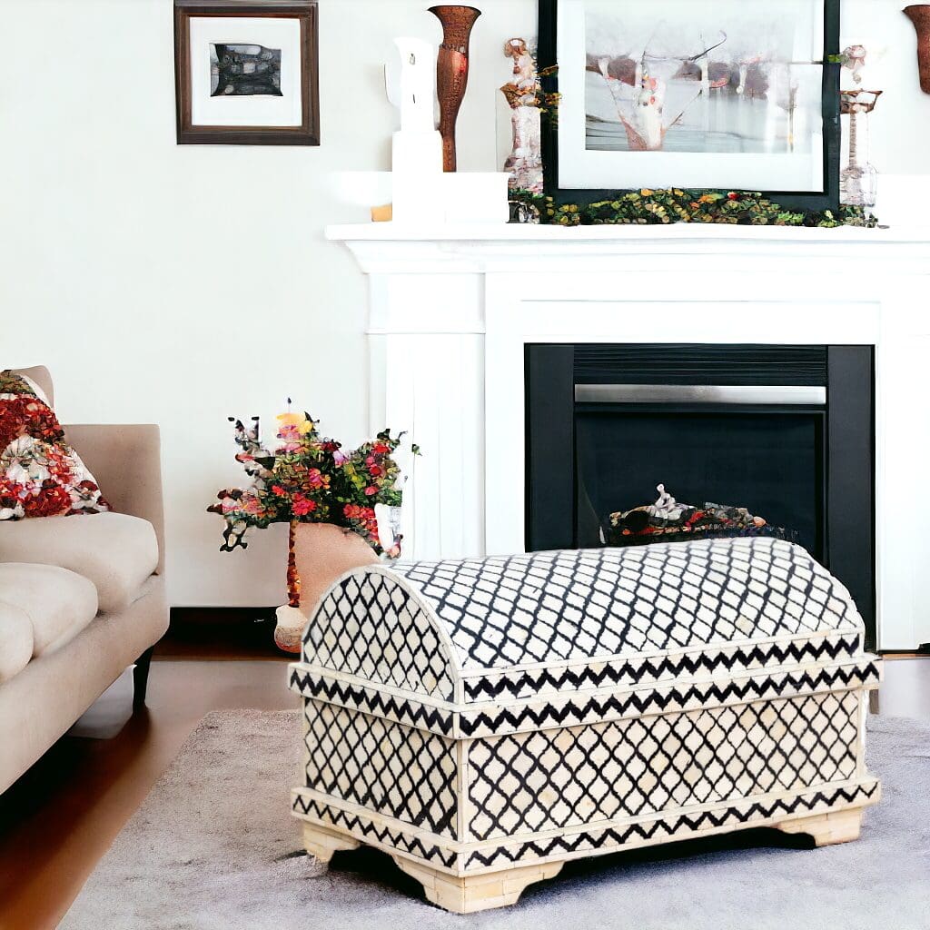Hand-Crafted Black and White Bone Inlay Trunk 2 sizes image 0