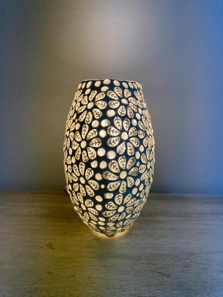 Adorable Round White Glass Lamp Flower Embossed image 2