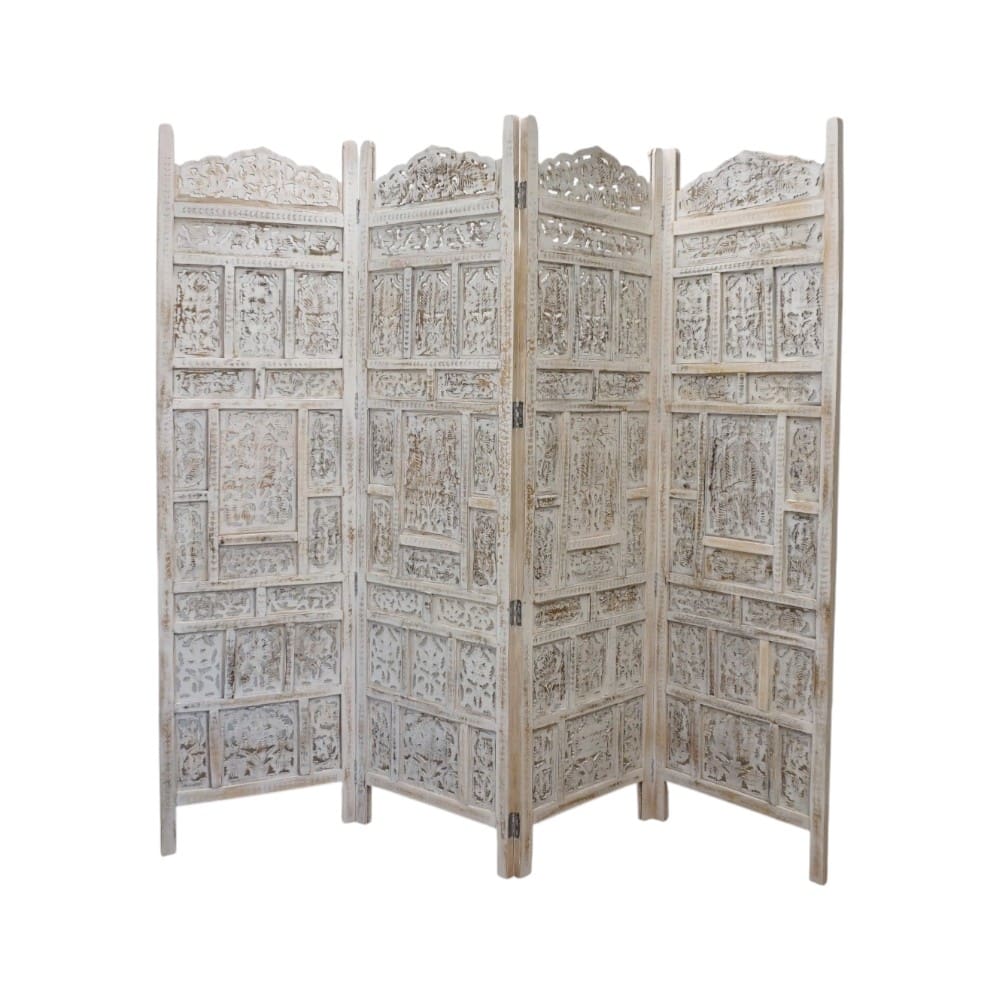 Hand-Crafted Whitewashed Wood Screen Room Divider image 2