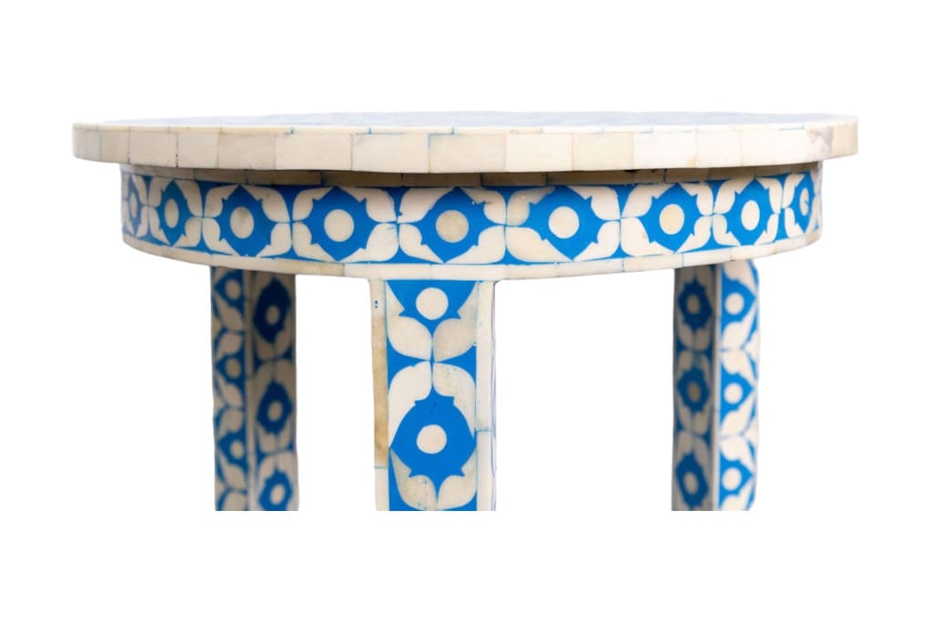 Blue and White Side Table Hand-crafted Bone Inlay image 2