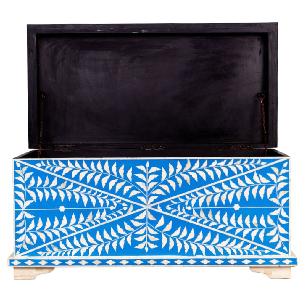 Blue and White Bone Inlay Ottoman 2 Sizes image 3