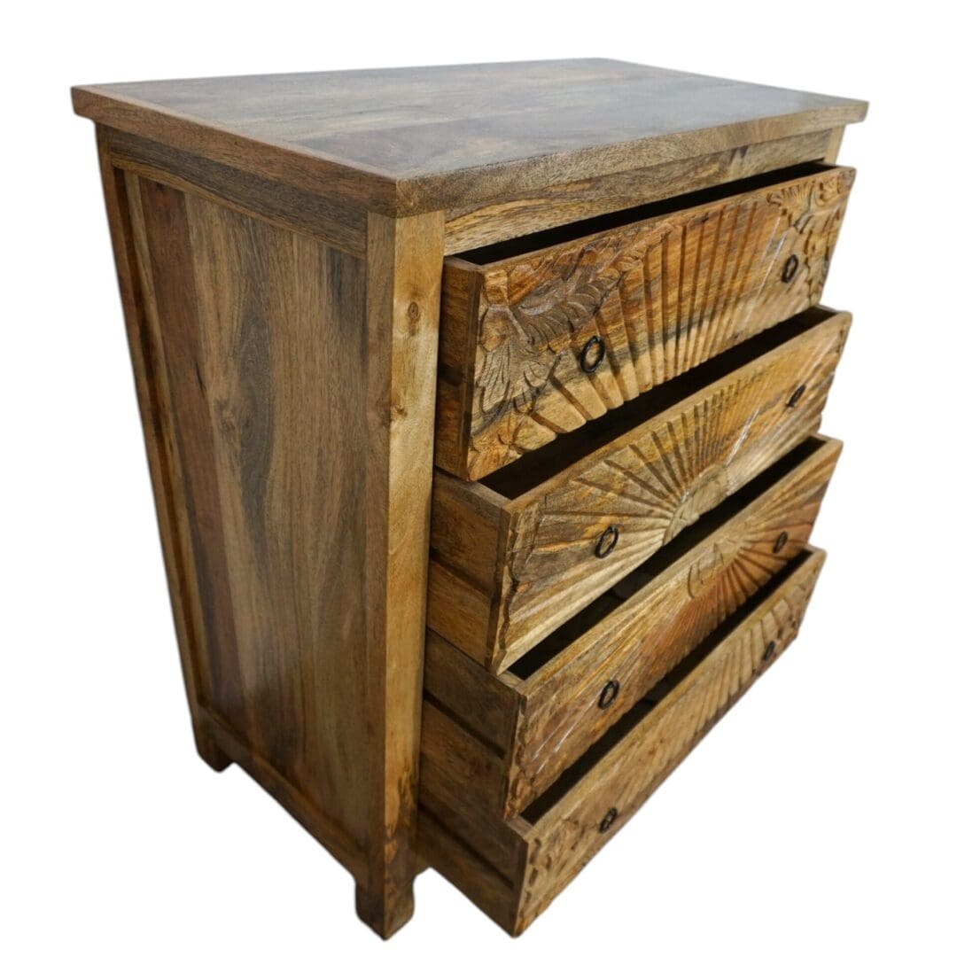 Hand-Carved Four Drawer Natural Wood Dresser image 6