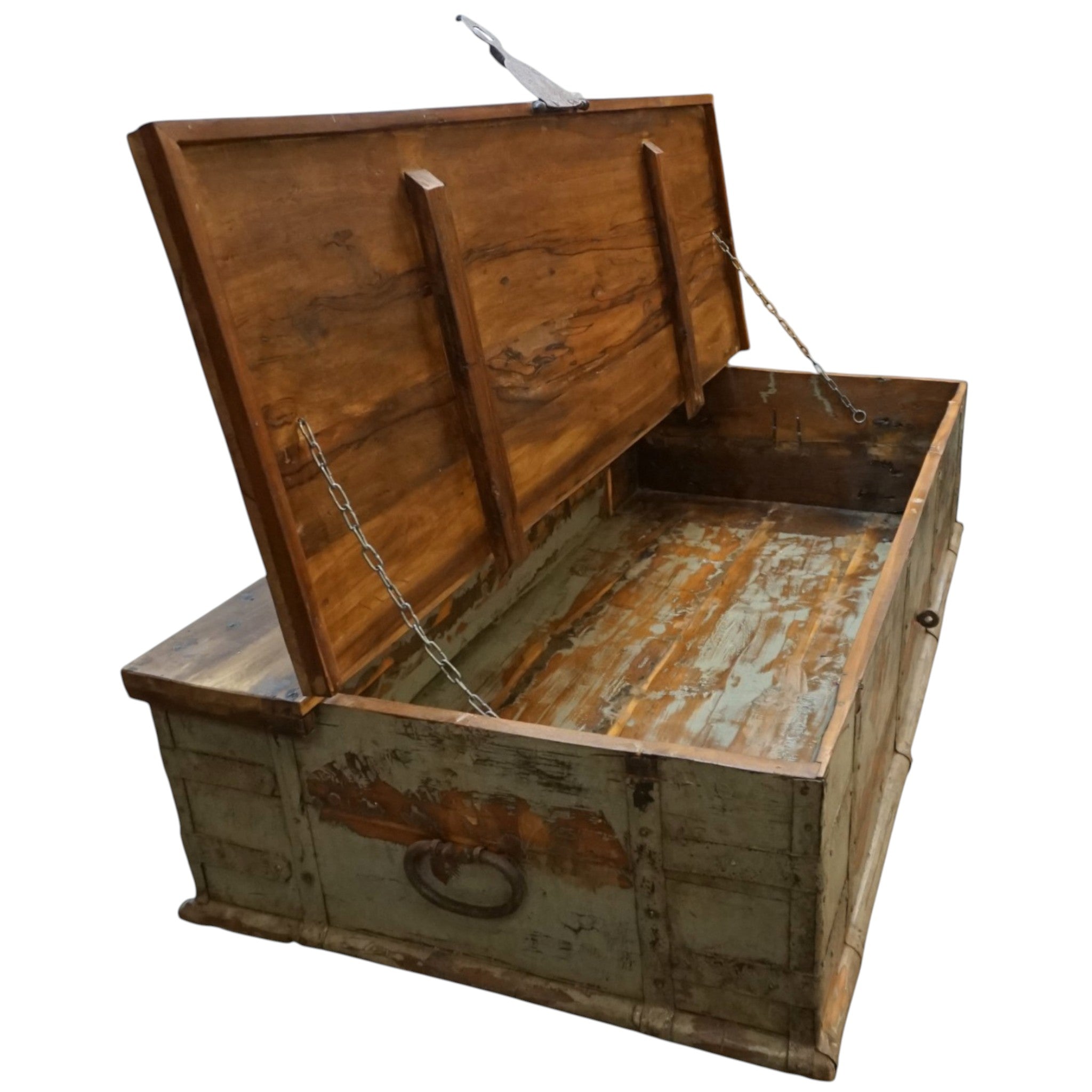 Handcrafted Large Reclaimed Wood Trunk Coffee Table | Storage & Wooden Wheels