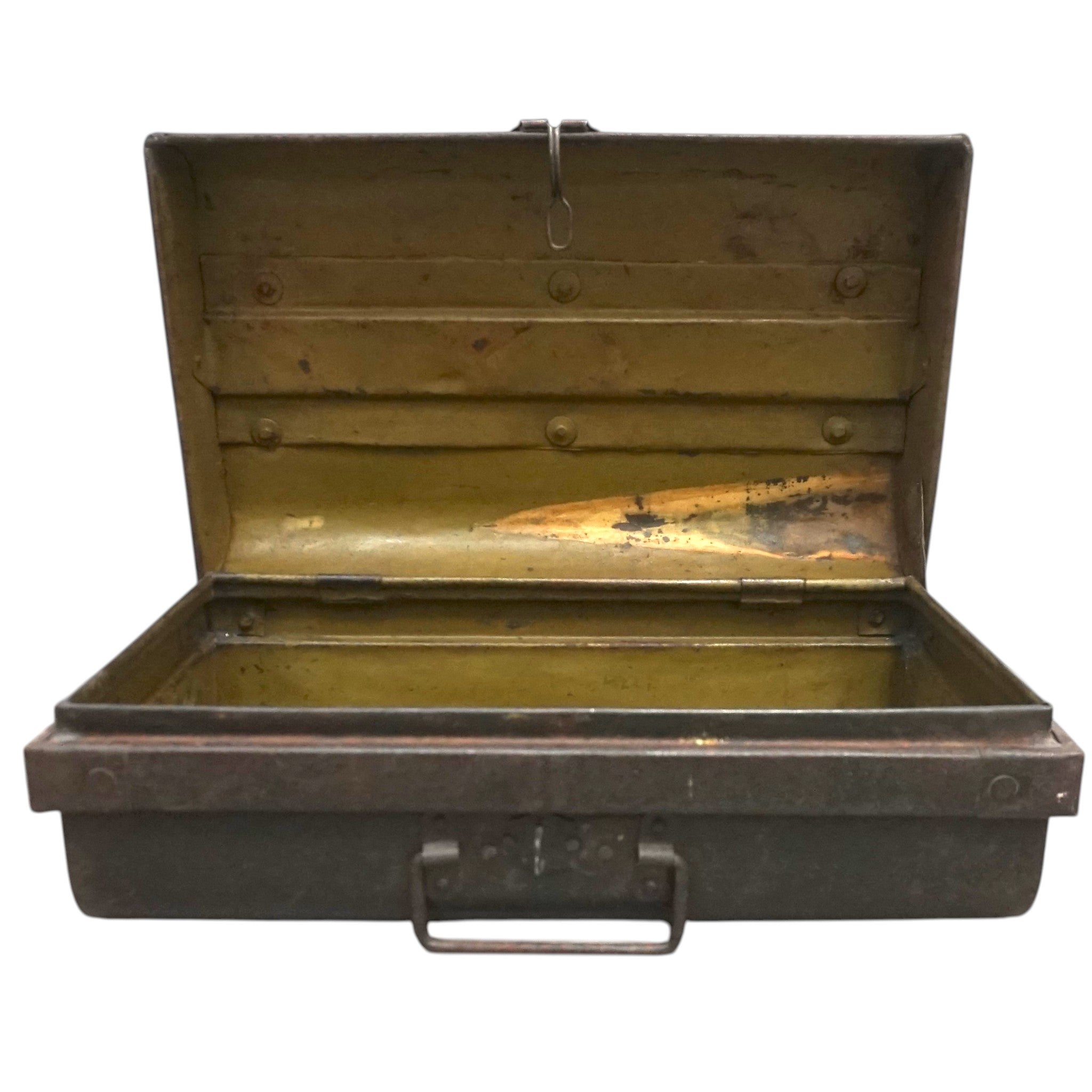 Vintage Brown Metal Travel Case | Early 20th Century Indian Railway Trunk