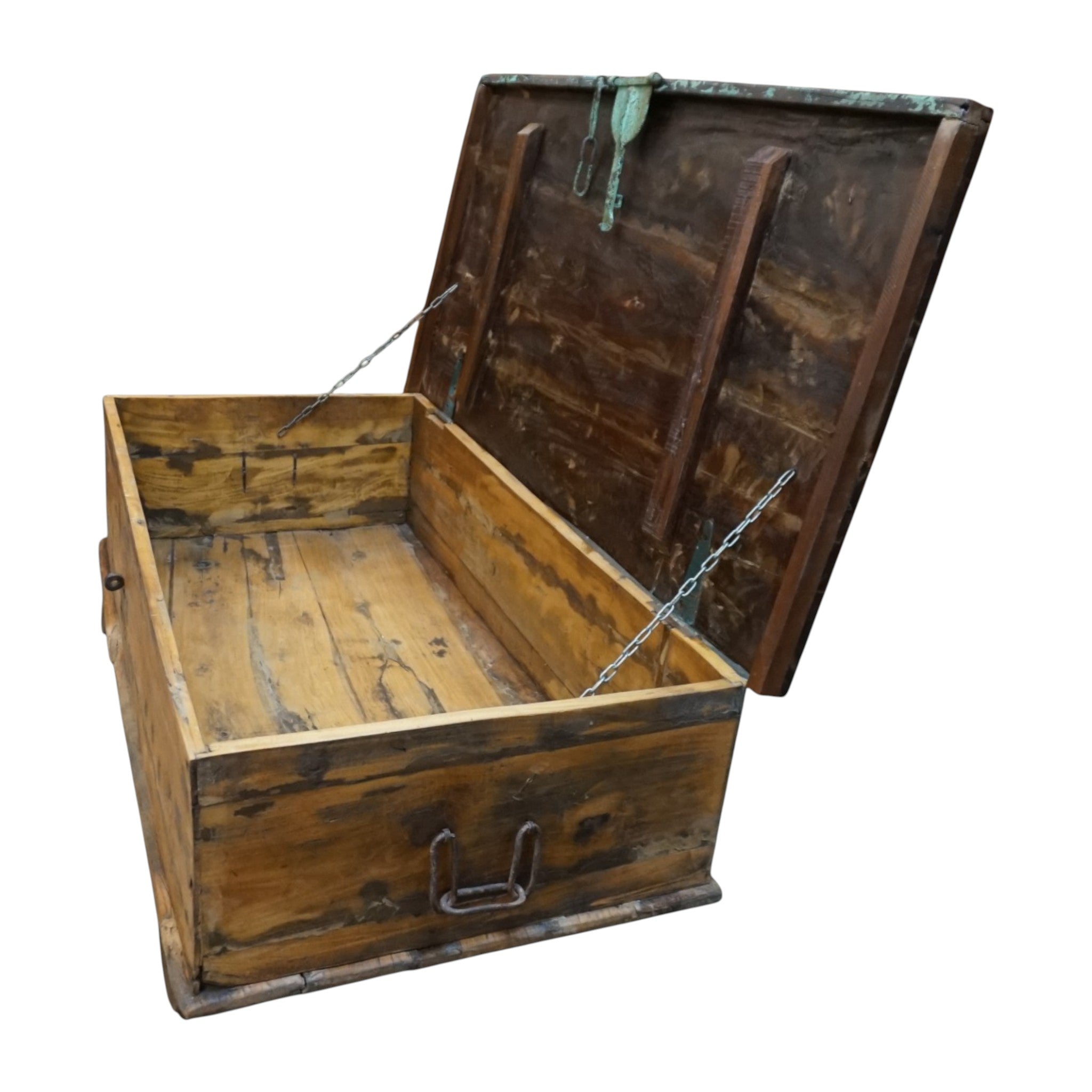 Handcrafted Large Reclaimed Wood Trunk Coffee Table | Storage & Wooden Wheels