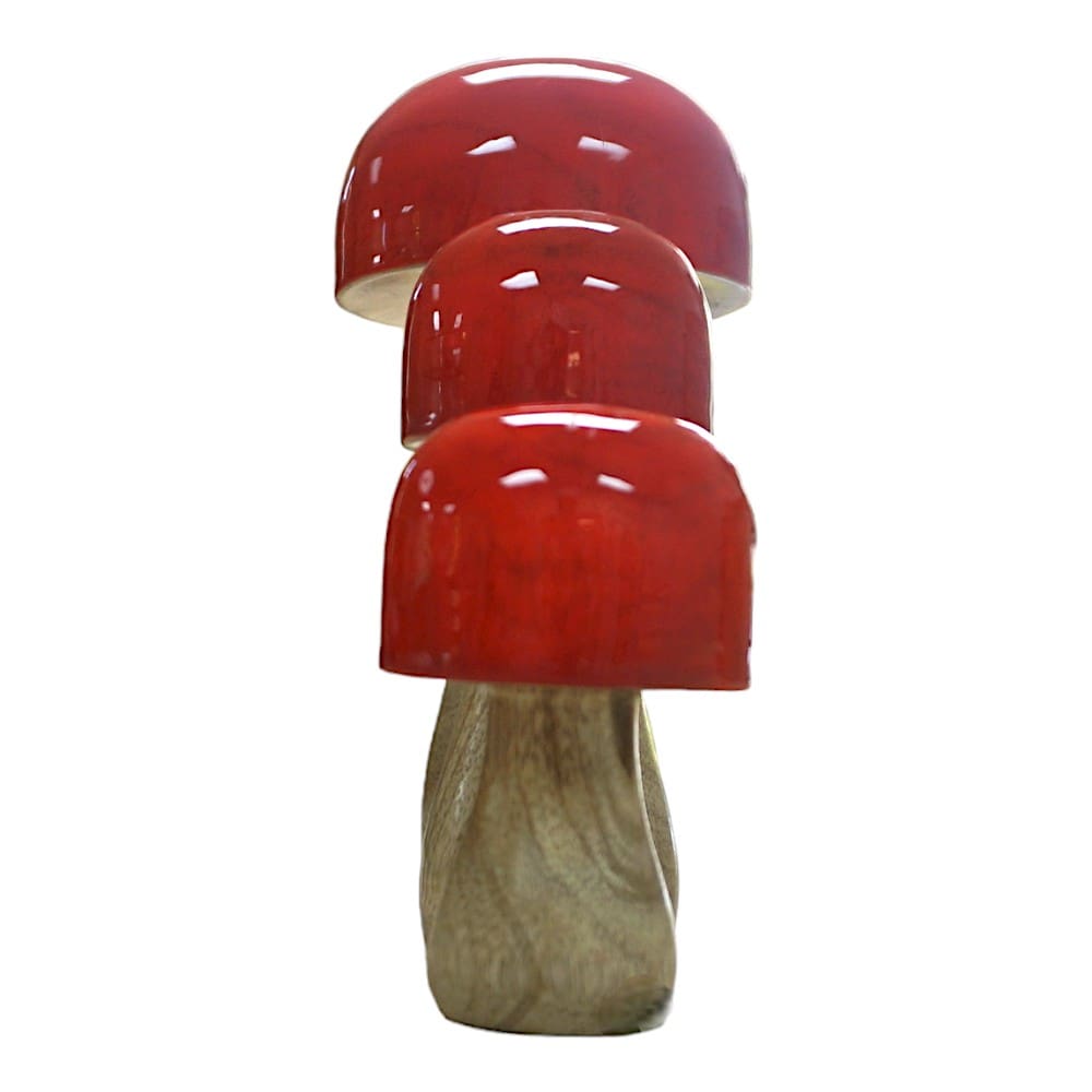 Hand-crafted Whimsical Wooden Mushrooms Set of 3 Red image 9