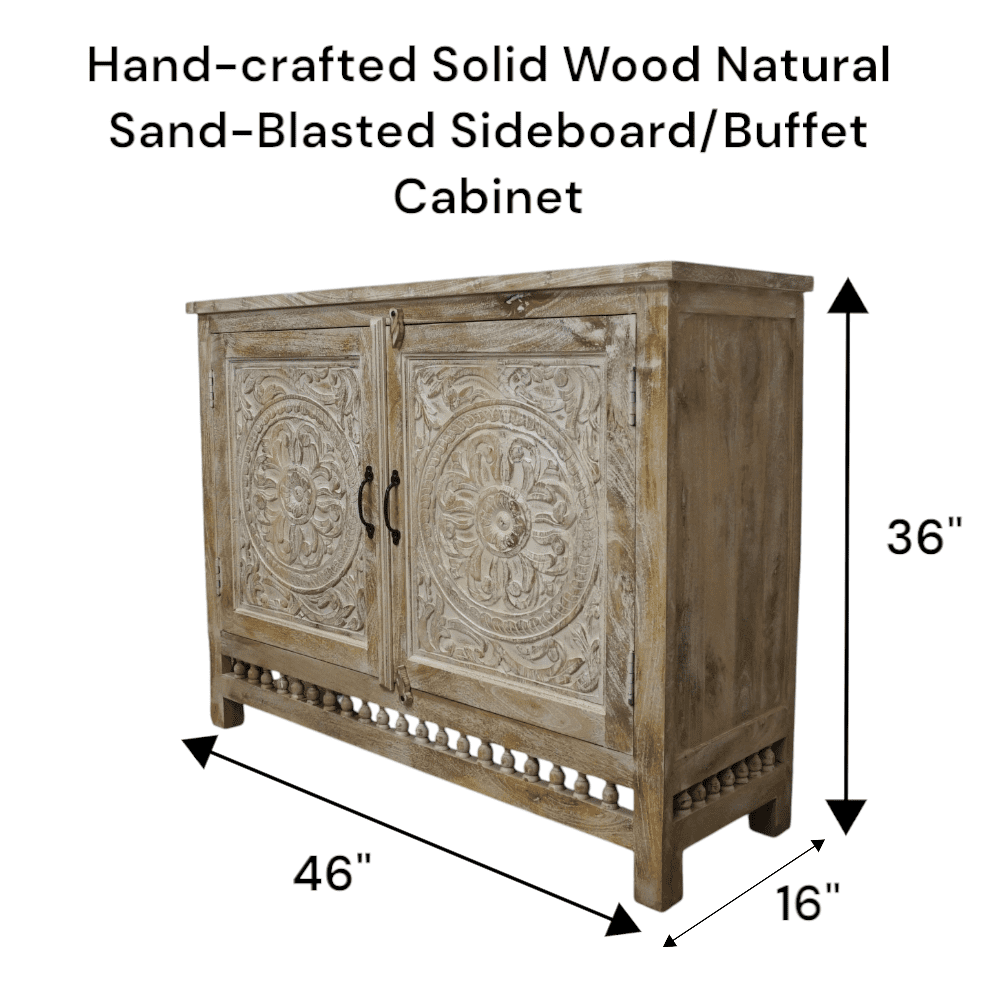 Hand-crafted Sandblasted Natural Mango Wood Sideboard image 10
