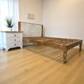 Hand-Carved Queen Bedframe Natural Whitewashed Floral image 0