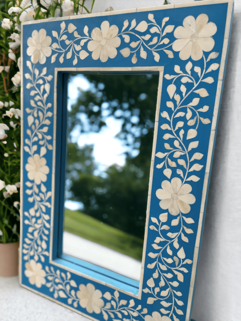 Blue and White Inlay Mirror Hand-Crafted image 3