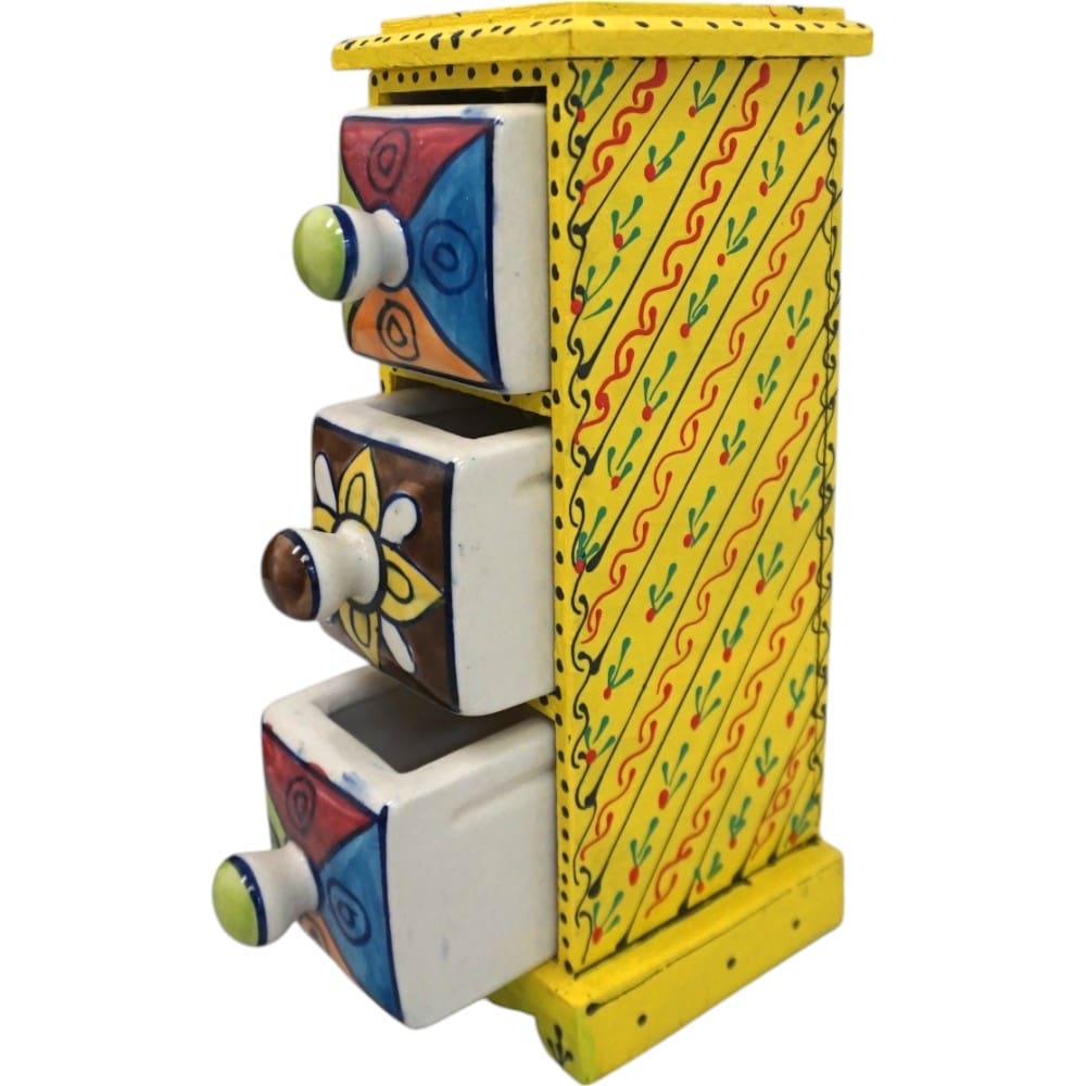Hand-Painted Three Drawer Organizer Multicolor Ceramic image 11
