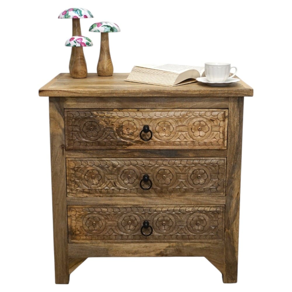 3-Drawer Side Table/Nightstand Hand-Carved image 1