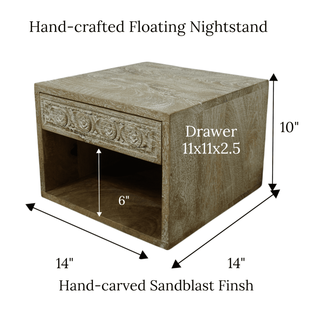 Hand Carved Mango Wood Floating Nightstand image 7