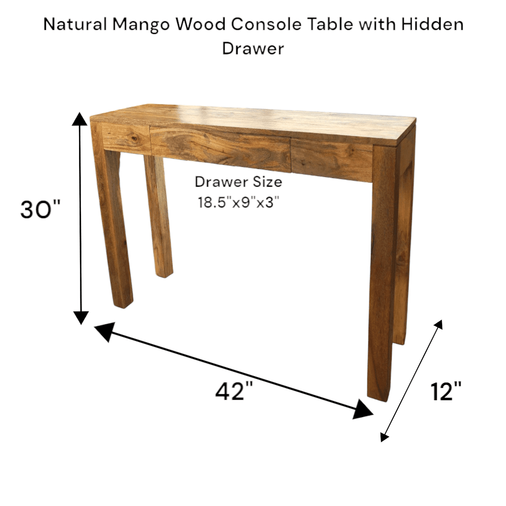 Mango Wood Console Table with Hidden Drawer Natural Wood image 6