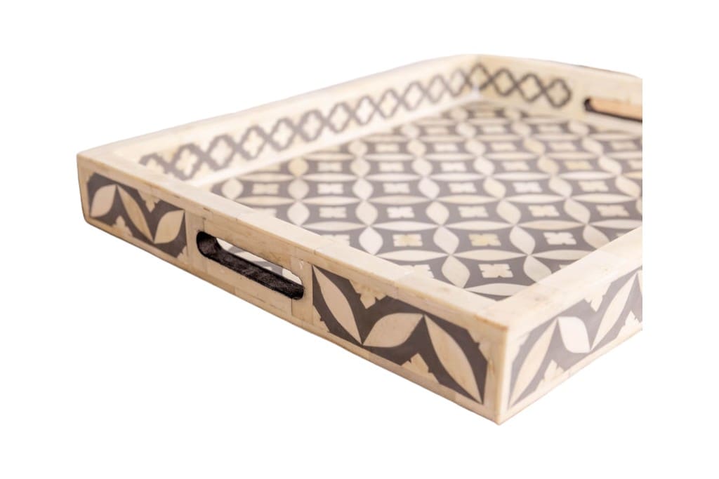 Geometric Serving Tray Gray and White Bone Inlay image 3