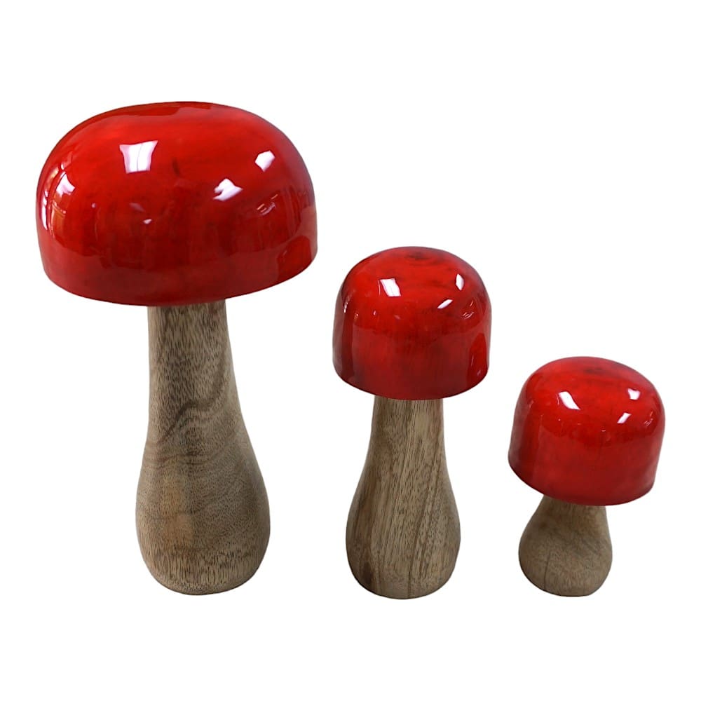 Hand-crafted Whimsical Wooden Mushrooms Set of 3 Red image 6