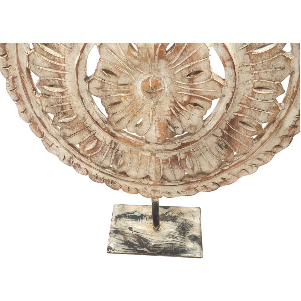Hand-carved Wooden Flower Sun Disc Decor Accent image 8
