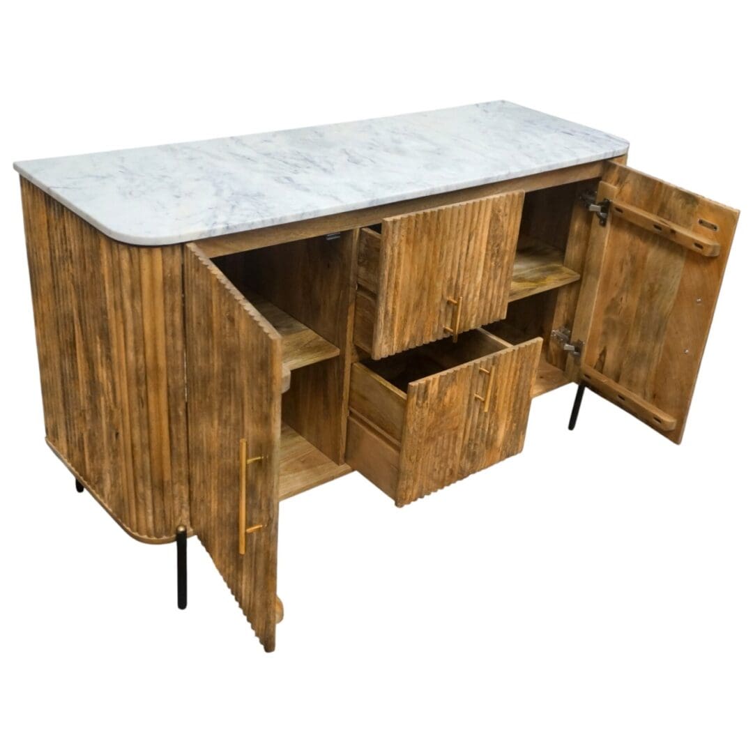 Natural Mango Wood Fluted Cabinet with Marble Top image 8