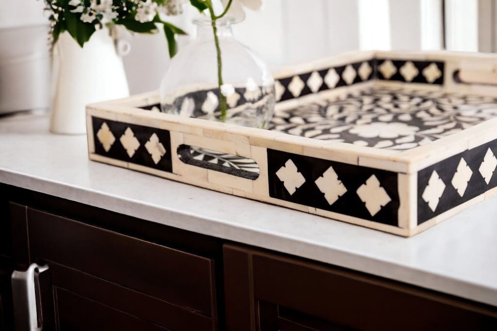 Floral Black and White Decorative Tray image 0