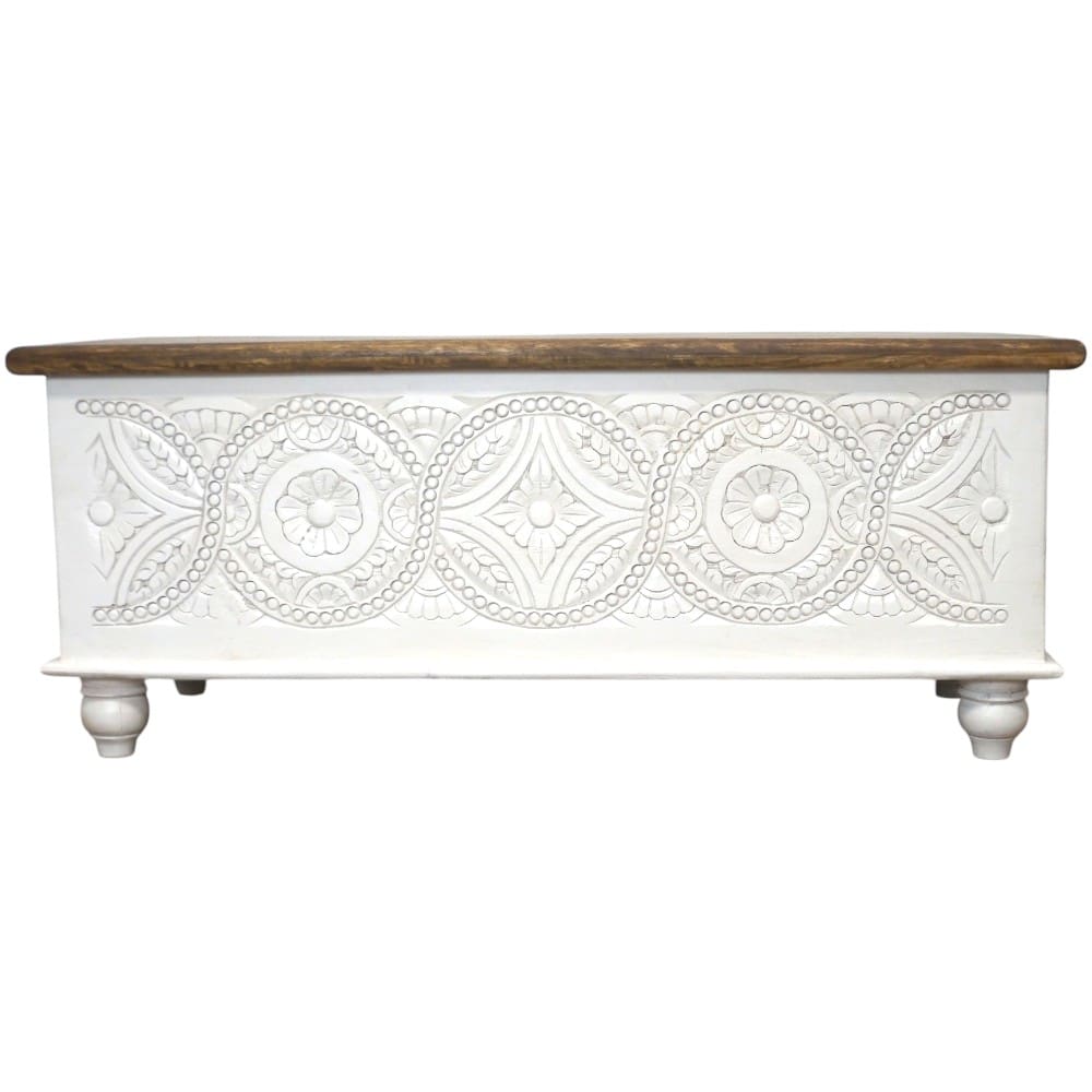 Hand-carved Bench Trunk Mandala Design image 7