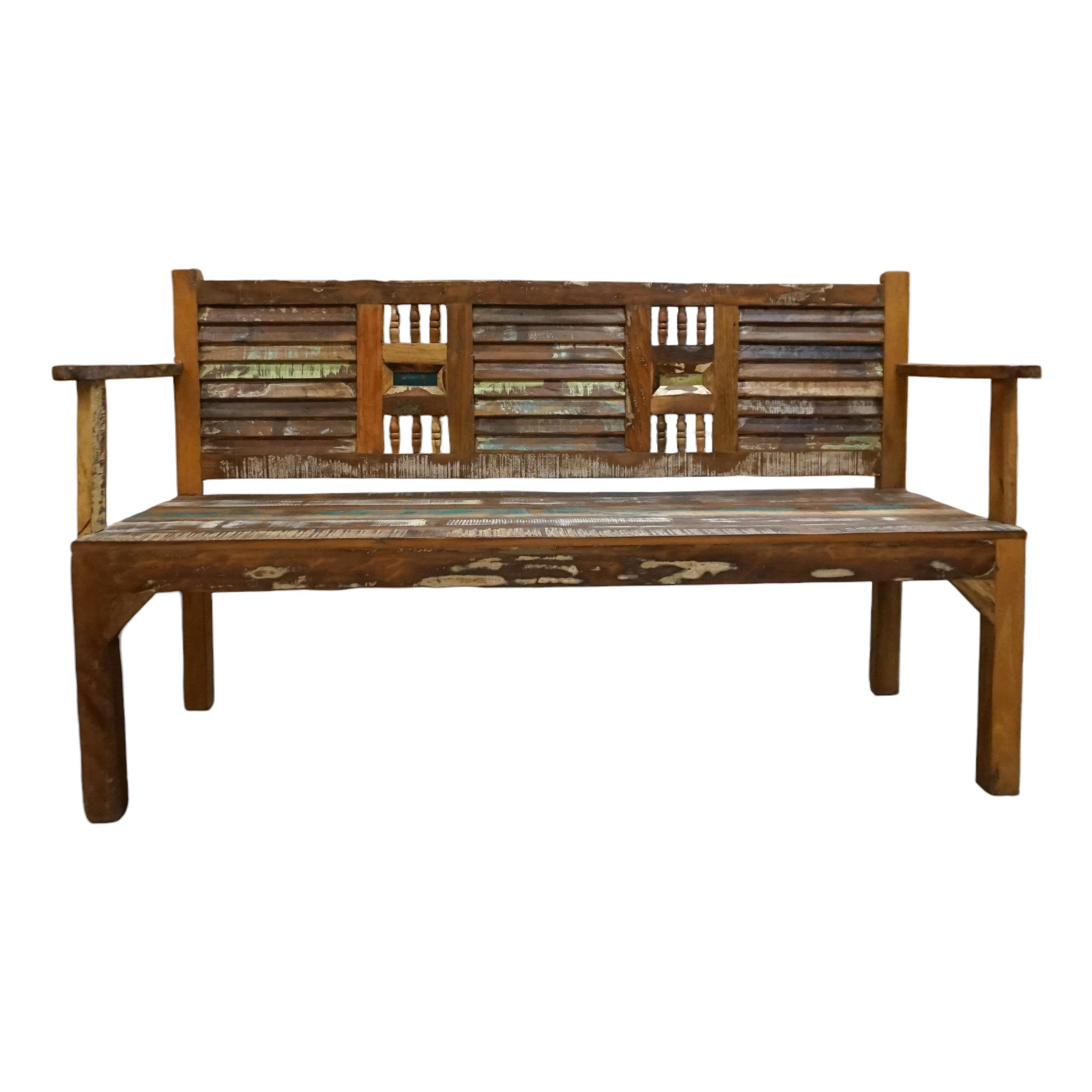 Handcrafted Reclaimed Wood Bench | With Back & Arms | 60" | Entryway, Dining & Garden Seating