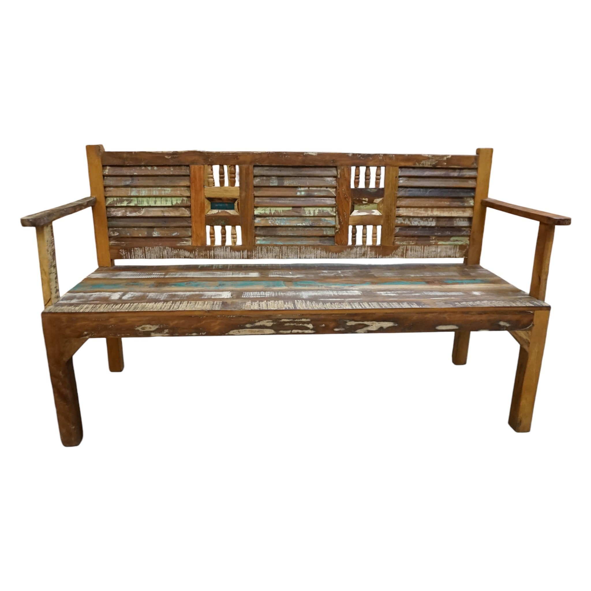 Handcrafted Reclaimed Wood Bench | With Back & Arms | 60" | Entryway, Dining & Garden Seating