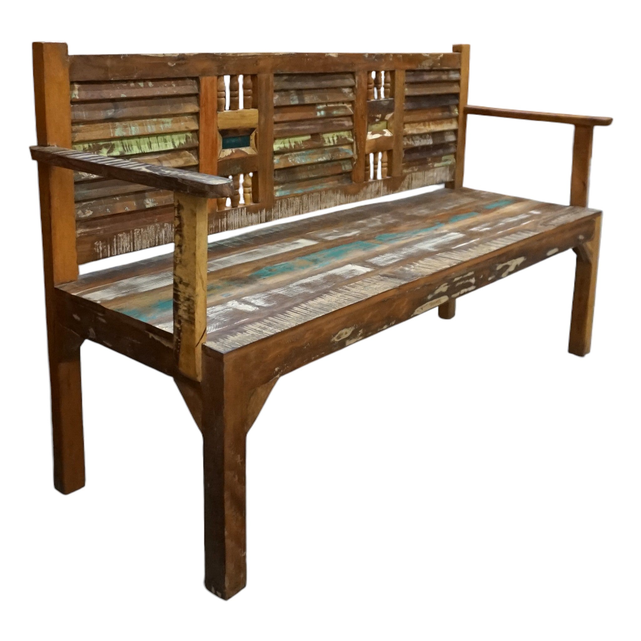 Handcrafted Reclaimed Wood Bench | With Back & Arms | 60" | Entryway, Dining & Garden Seating