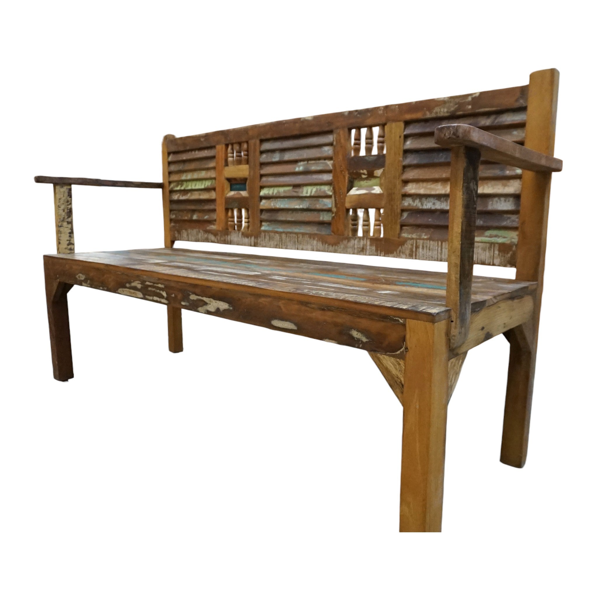 Handcrafted Reclaimed Wood Bench | With Back & Arms | 60" | Entryway, Dining & Garden Seating