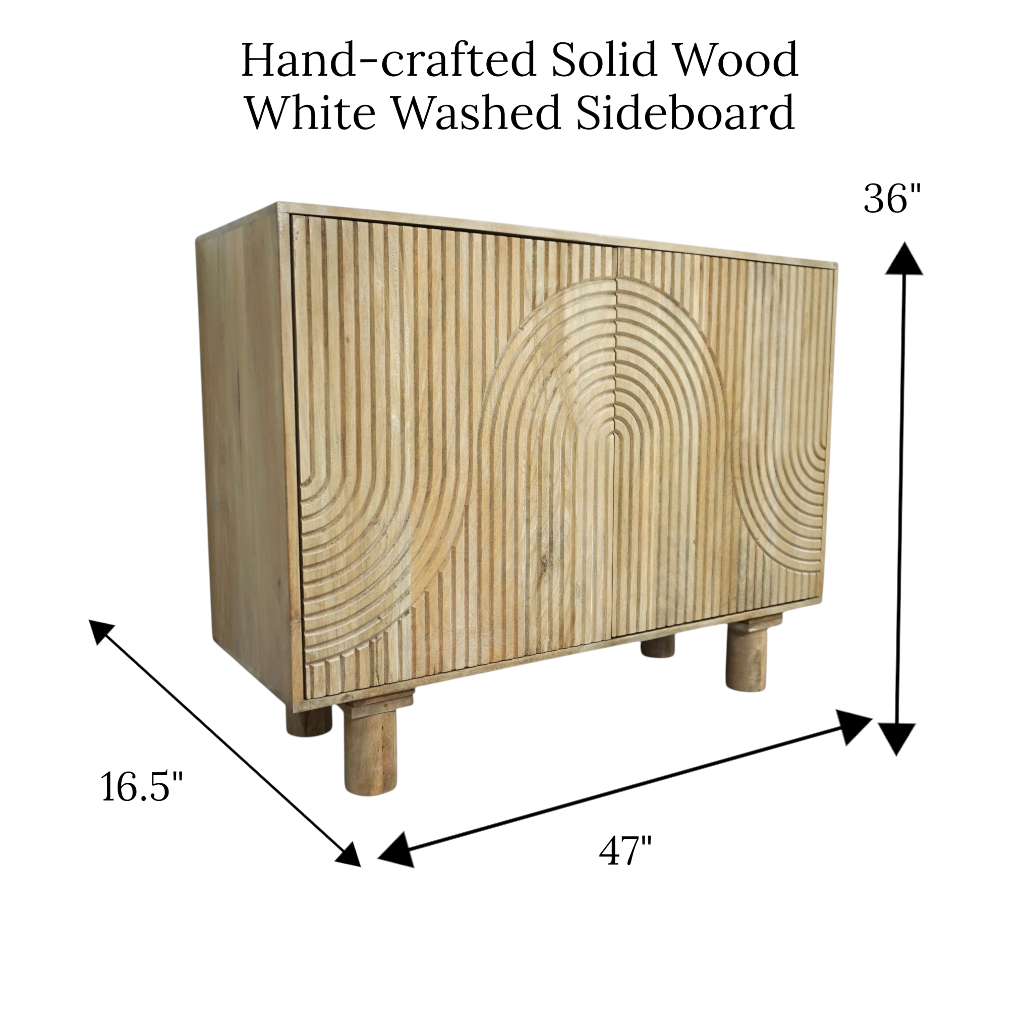 Handmade 47" Whitewashed Mango Wood Cabinet | Hand-carved Detail