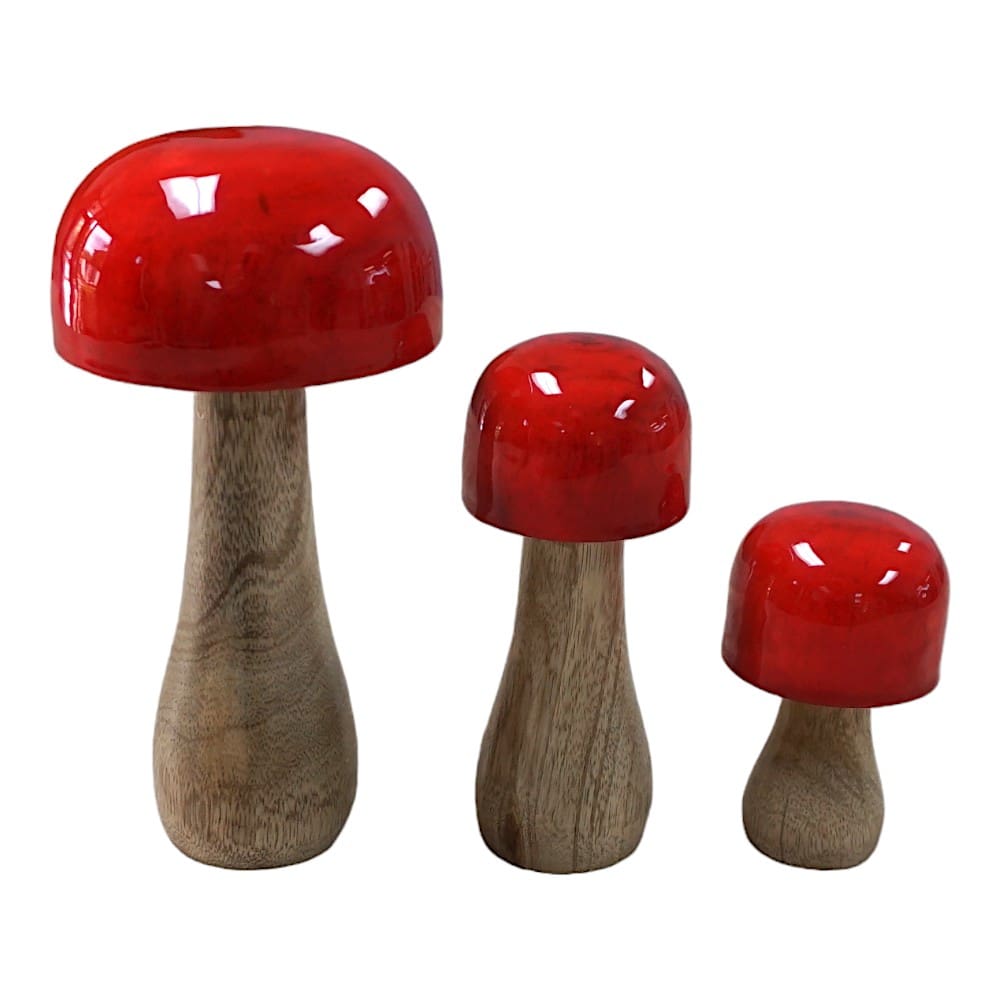 Hand-crafted Whimsical Wooden Mushrooms Set of 3 Red image 5