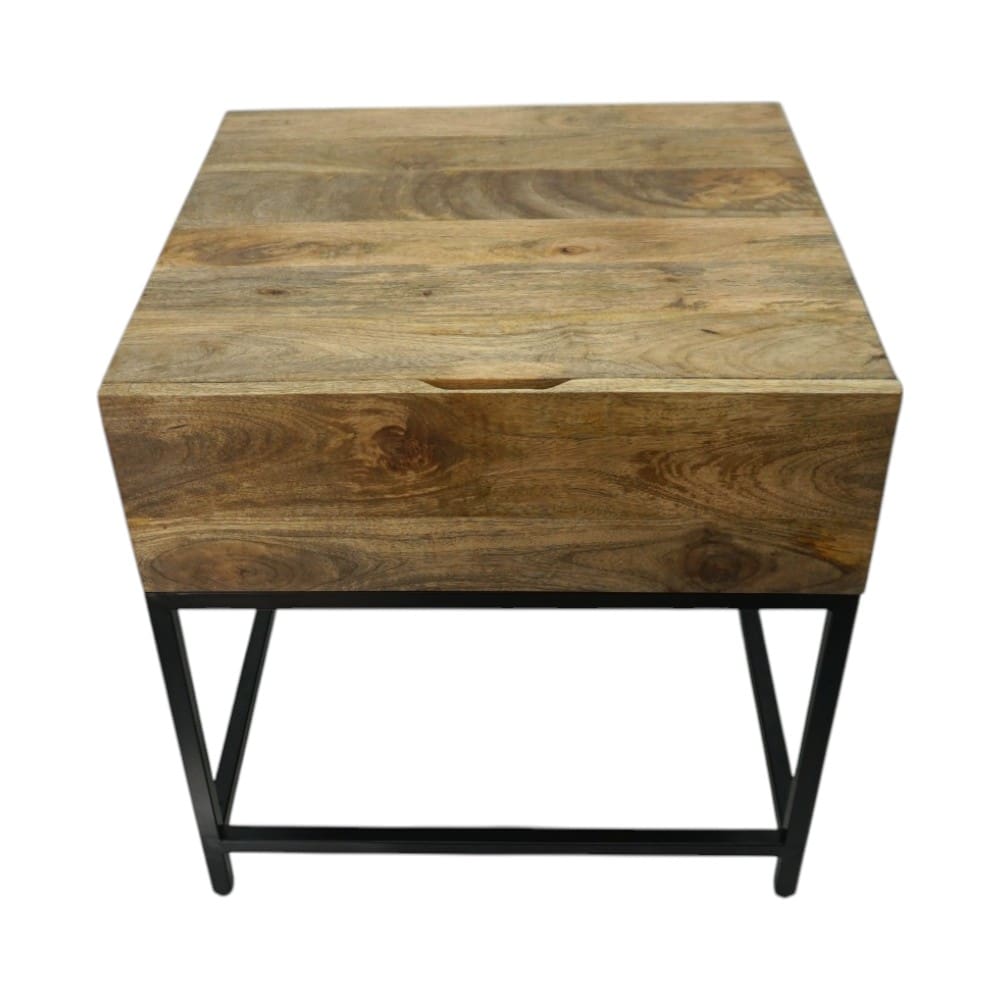 Hand-crafted Square Mango Wood Side Table with Drawer image 5