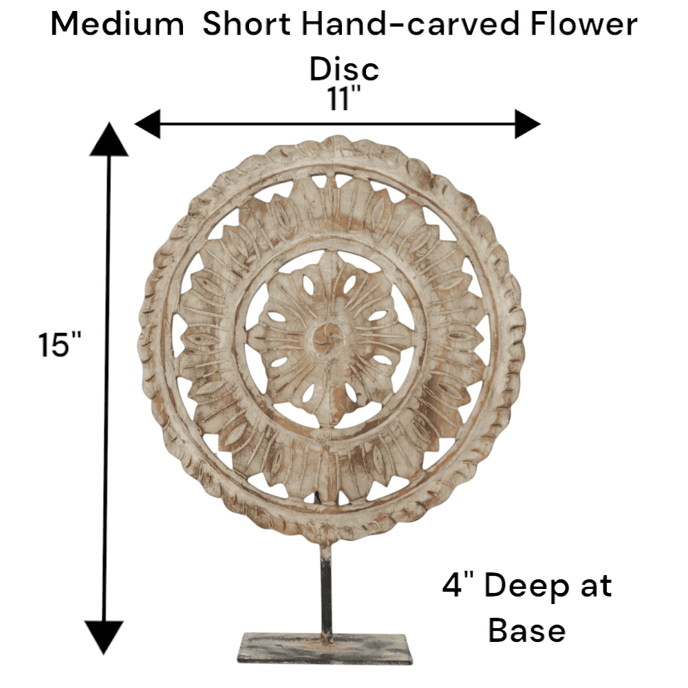 Hand-carved Wooden Flower Sun Disc Decor Accent image 3
