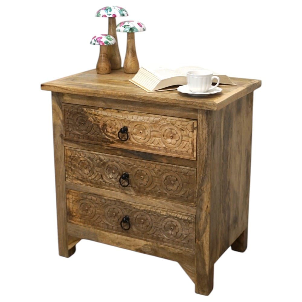 3-Drawer Side Table/Nightstand Hand-Carved image 2