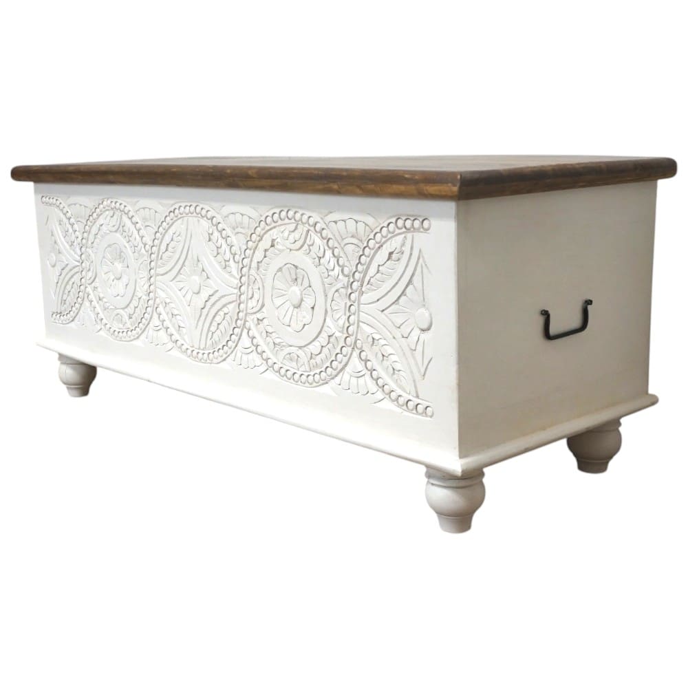Hand-carved Bench Trunk Mandala Design image 5