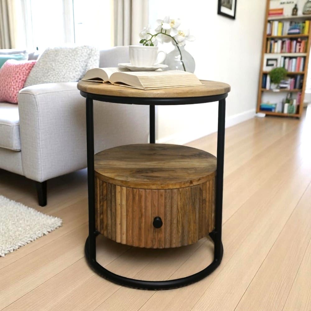 Hand-crafted Mango Wood Round Side Table image 2