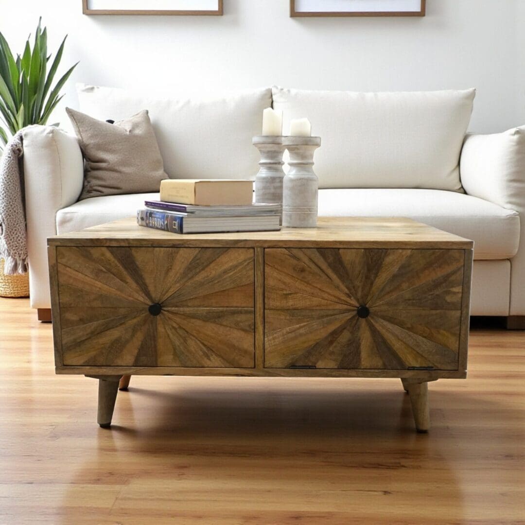 Sunburst Coffee Table with Hidden Storage image 4