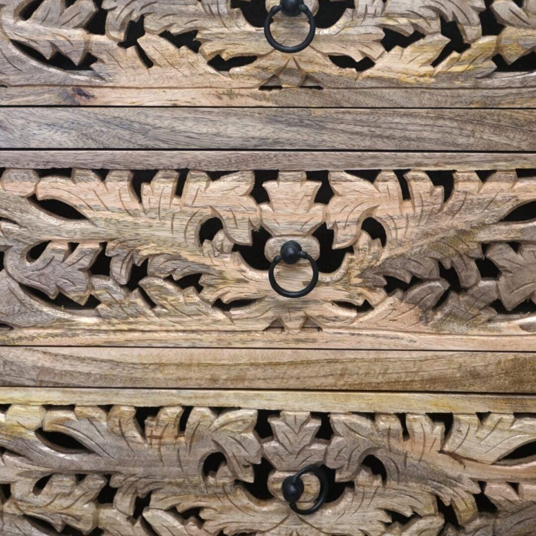 Hand-carved Natural Wood 5-Drawer Dresser image 10
