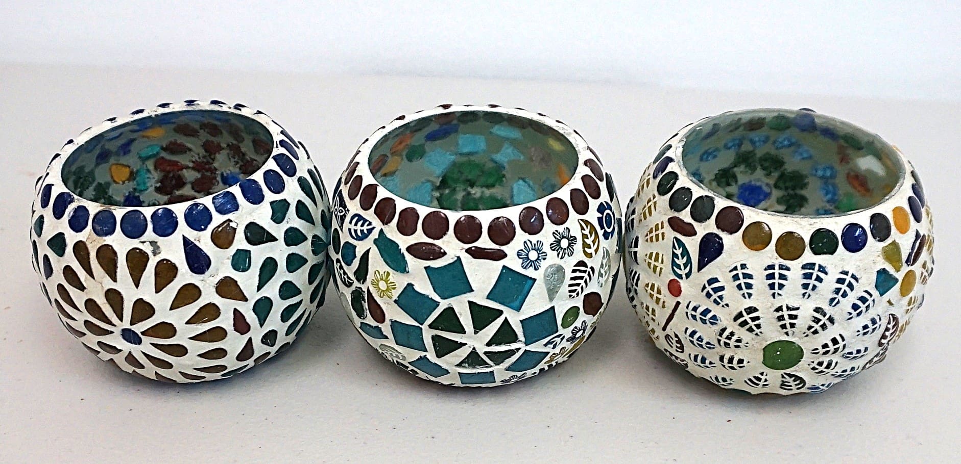 2.5 Inch Multicolor Round Mosaic Glass Candle Holder Set of 3 image 5