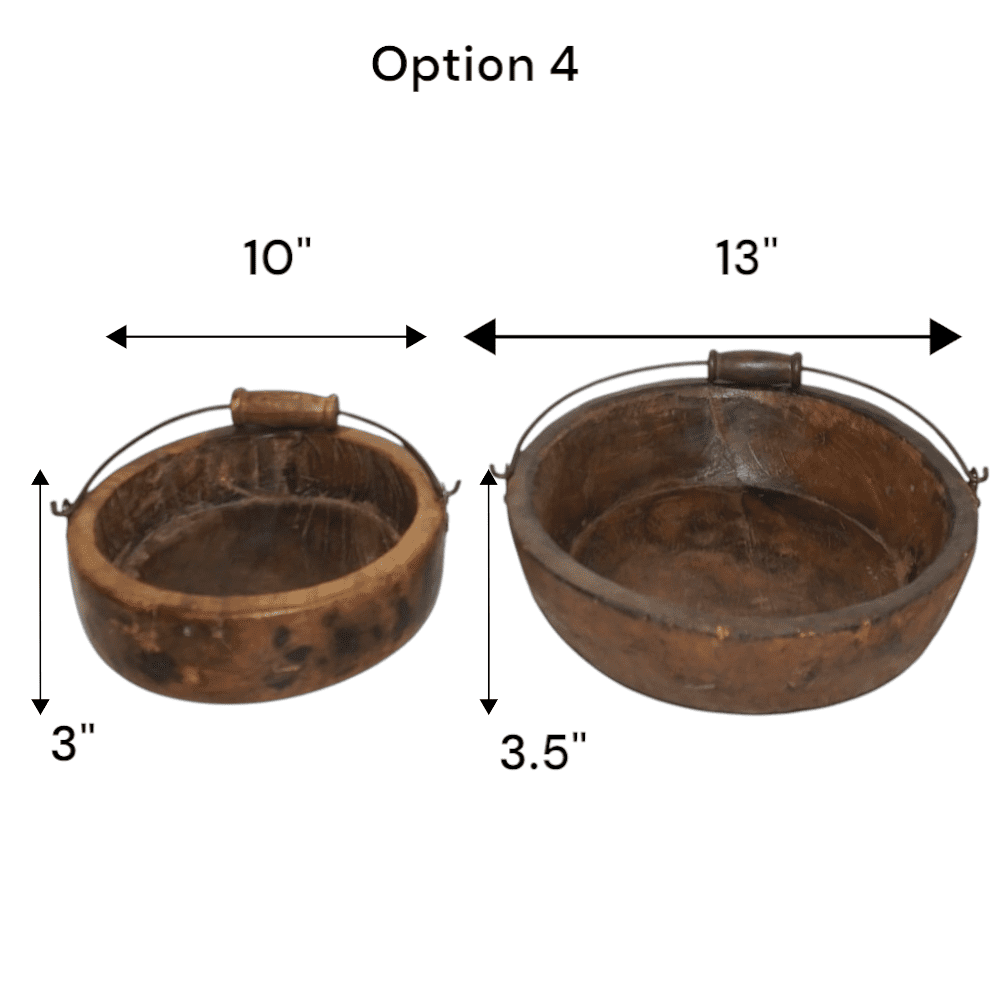 Vintage Wooden Bowls with a Handle Set of 2 image 13