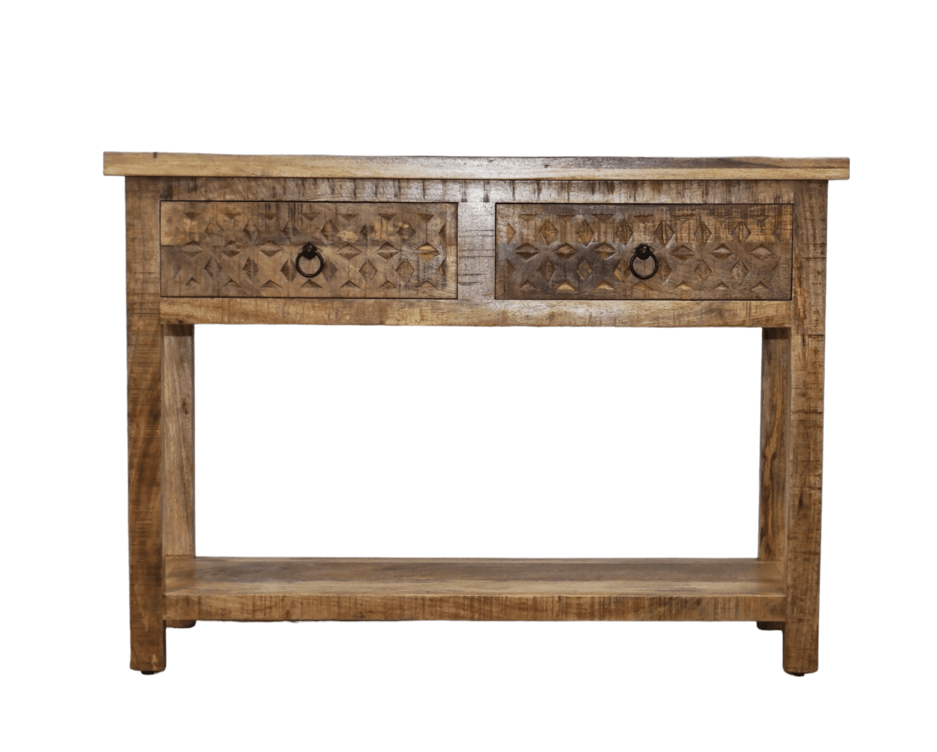 Natural Wood Console Table with 2 Drawers Hand-Crafted image 1