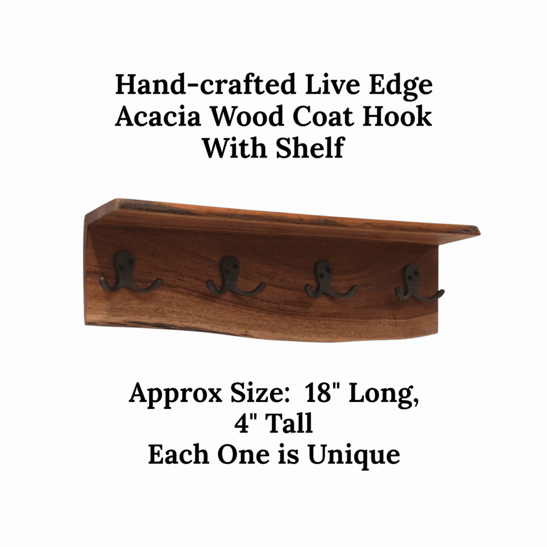 Live Edge Coat Rack with Ledge and 4 Double Hooks image 2