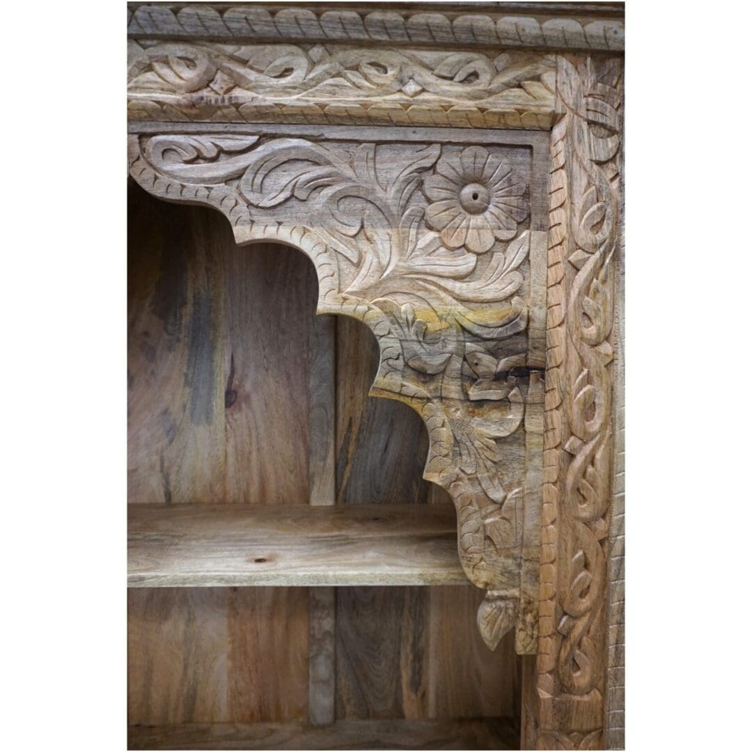 Hand-Carved Natural Mango Wood Bookcase image 9