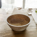 Natural Wood Bowl with White Enamel Rim image 0