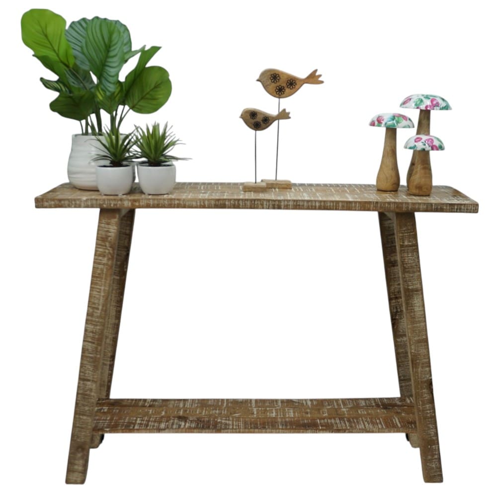 Rustic Natural Mango Wood Console Table with White Highlights image 2