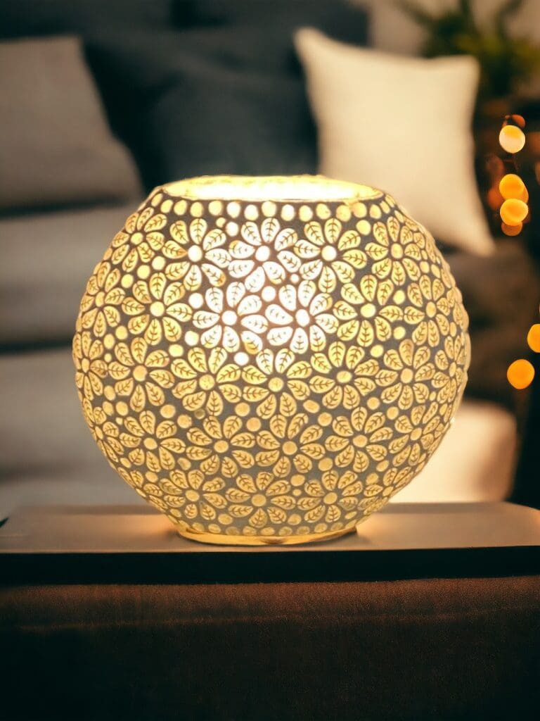 Adorable Round White Glass Lamp Flower Embossed image 3