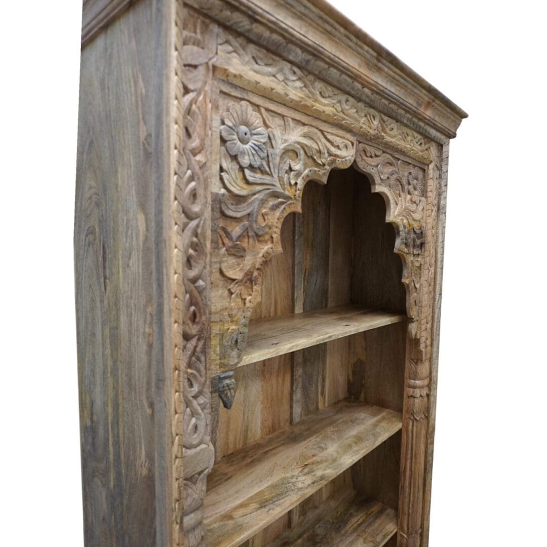 Hand-Carved Natural Mango Wood Bookcase image 8