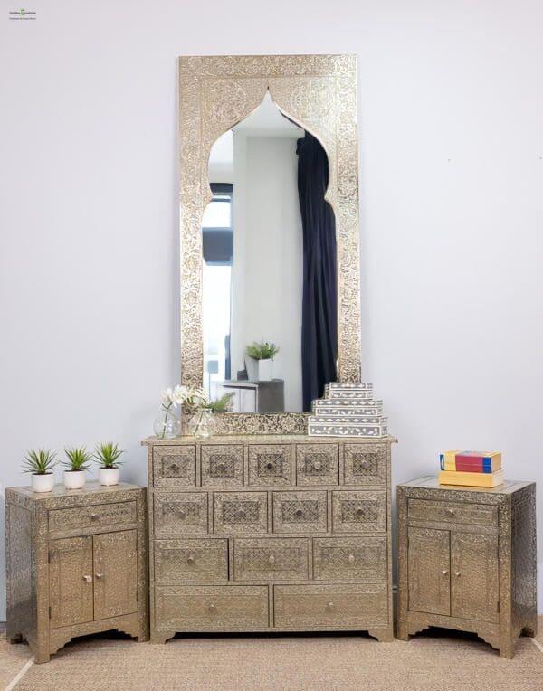 Large White Metal Accent Mirror Hand-Embossed image 4