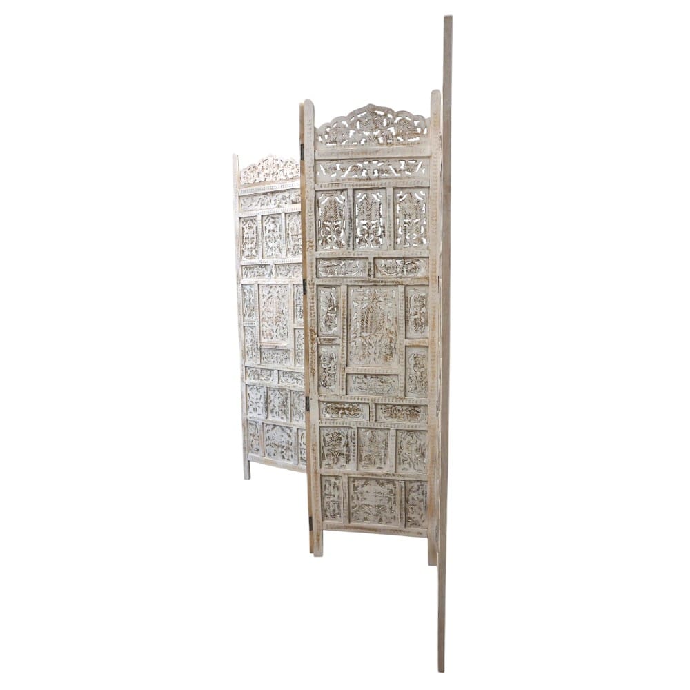 Hand-Crafted Whitewashed Wood Screen Room Divider image 10