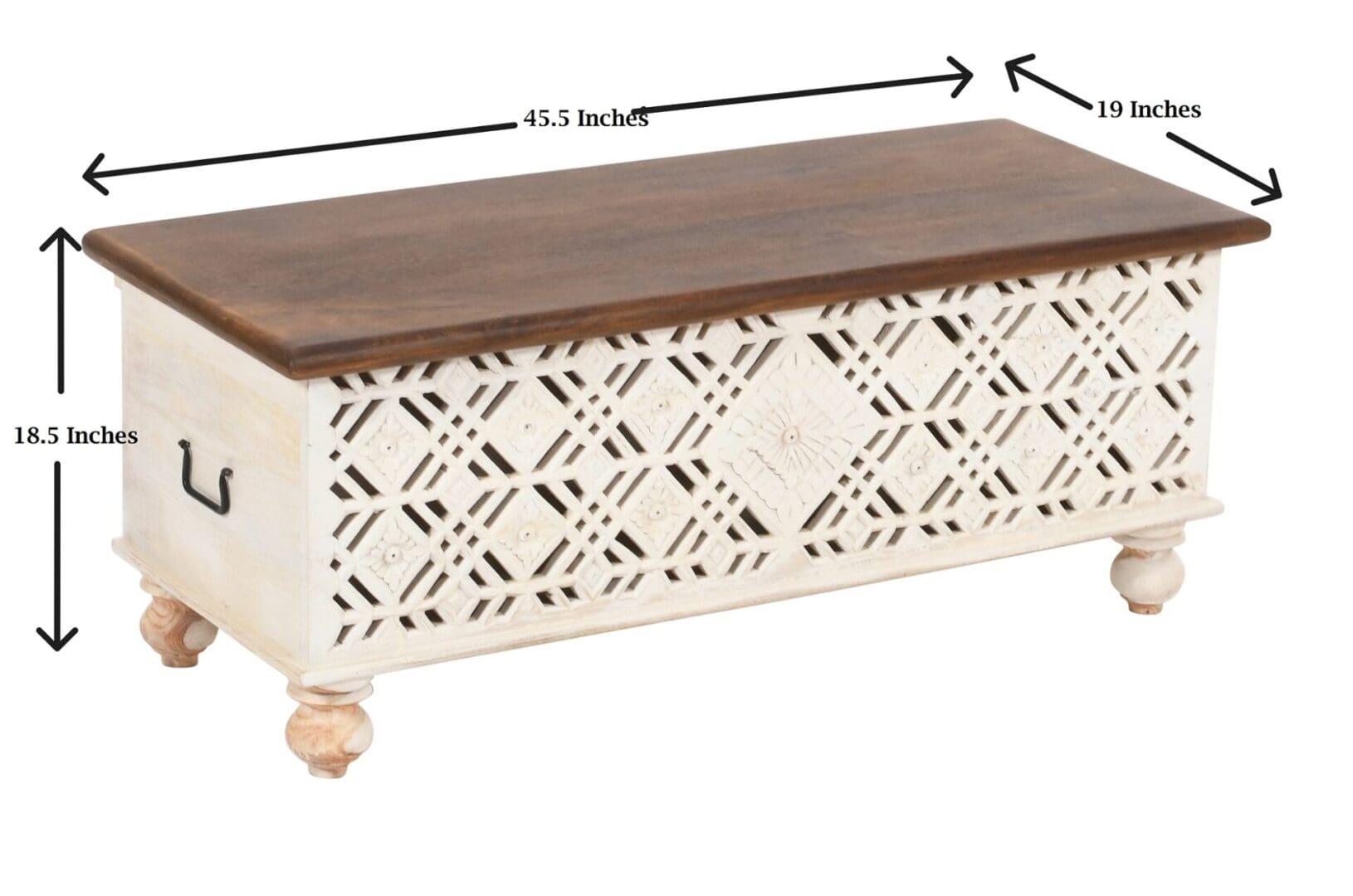 Hand-Carved Geometric Cut-Out Bench Trunk image 7